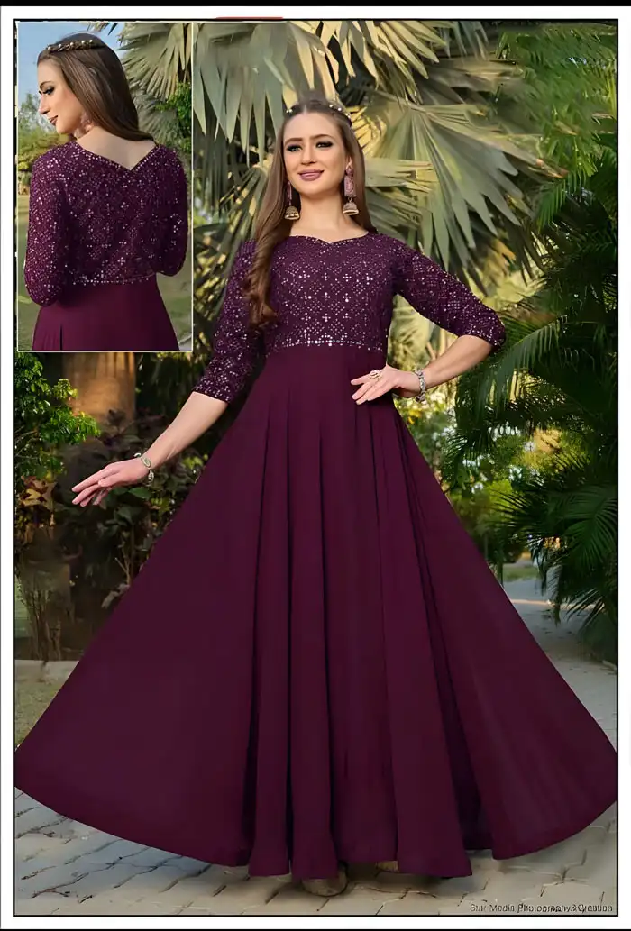 Indian Women Beautiful And Elegant Look Skin Friendly Blue Plain Satin Long  Gown at Best Price in Surat | Ezer Fashion