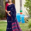 Cotton Saree with Pom Pom Lace