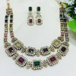 Multi-Color Stone Studded Necklace Set with Earrings
