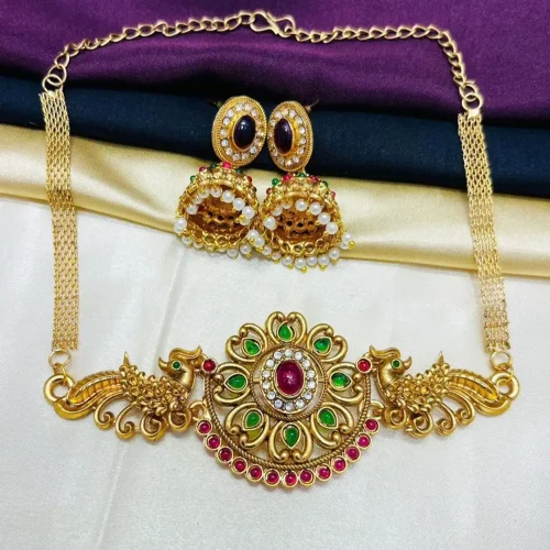 peacock themed choker necklace set