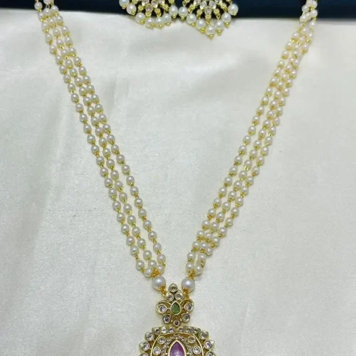 Gold Plated Pearl Mala Necklace Set