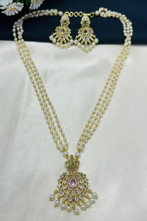 Gold Plated Pearl Mala Necklace Set